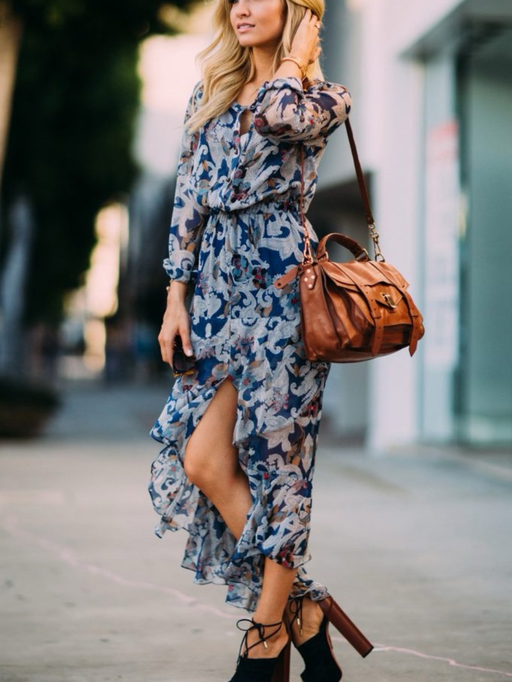 TWELFTH STREET BY CYNTHIA VINCENT for INTERMIX Paisley Silk Ruffle‎ Maxi Dress